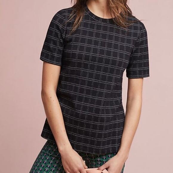ANTHROPOLOGIE x POSTMARK Size Small Keisha Grid Print Top Business Office - Picture 1 of 8